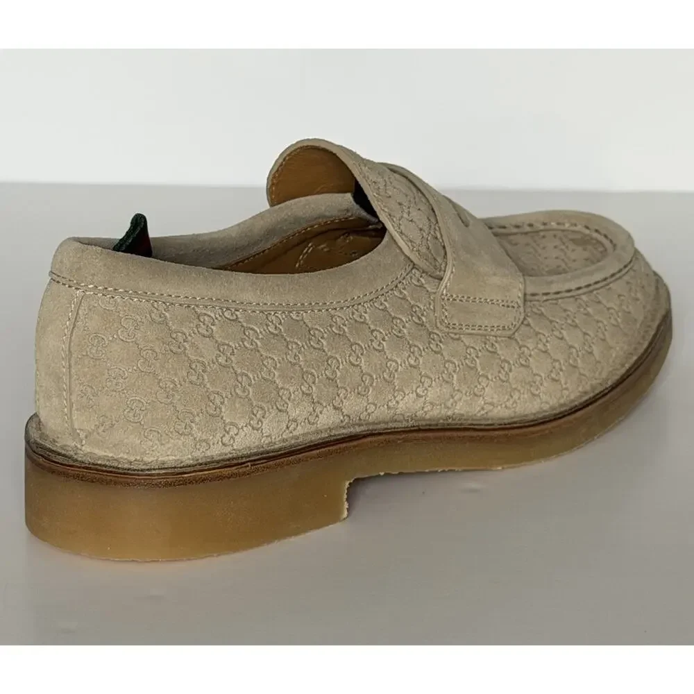 Gucci Mens GG Monogram Suede Loafers Shoes Oatmeal 9.5 US (9 Gucci) 831289 NIB